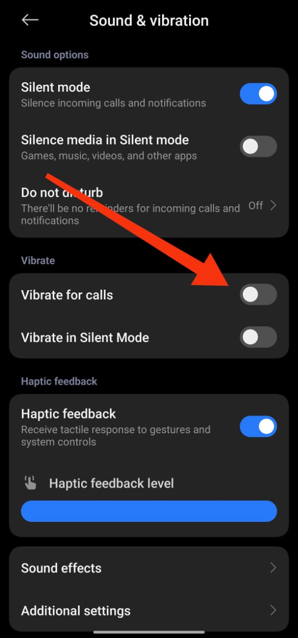 Vibration settings screenshot